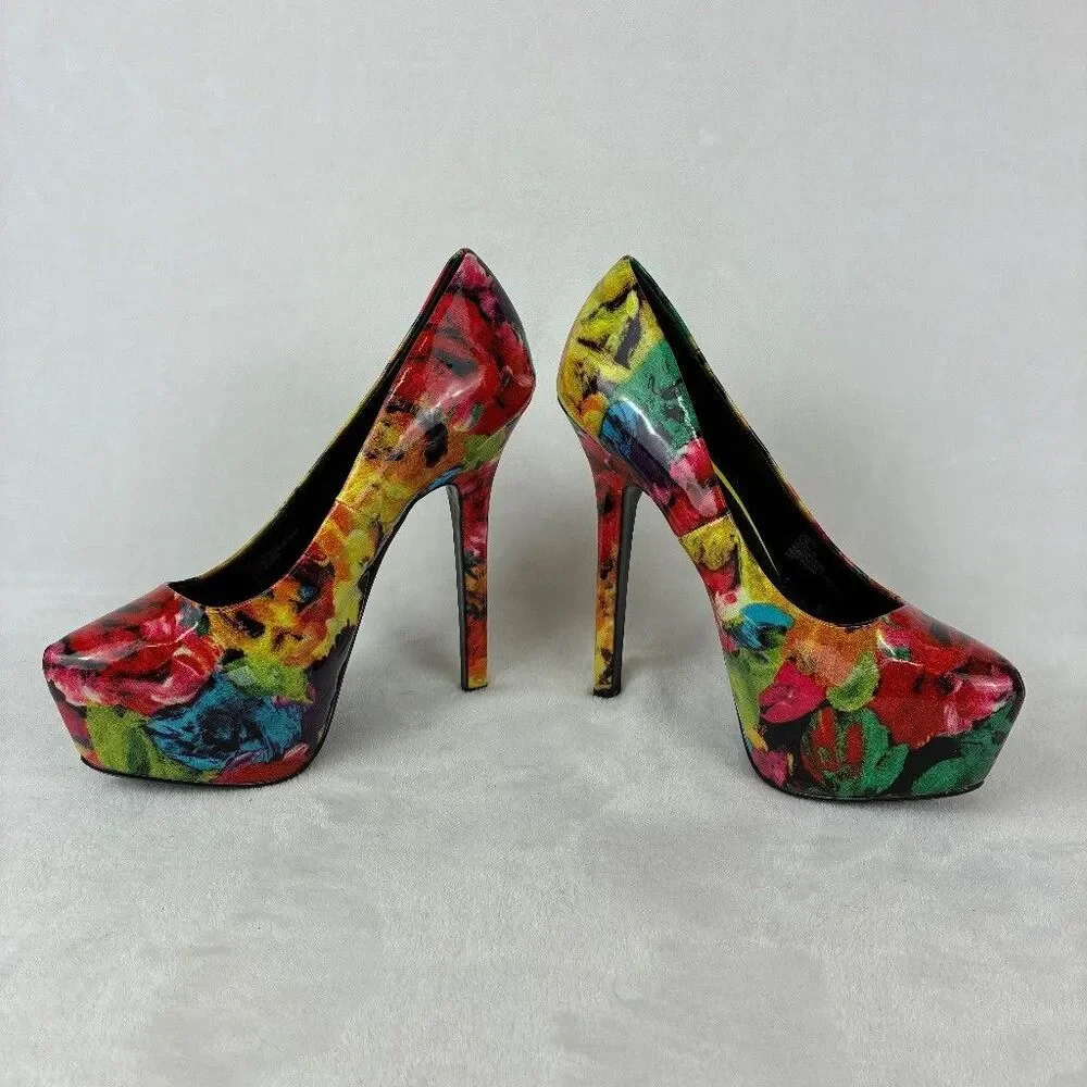 Steve Madden Dejavu Floral Platform Stiletto Heels Women’s Size 8.5 Pumps Garden